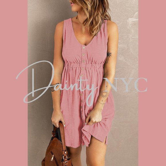 Casual Everyday Button Mini Dress Pink - Picture 4 of 14